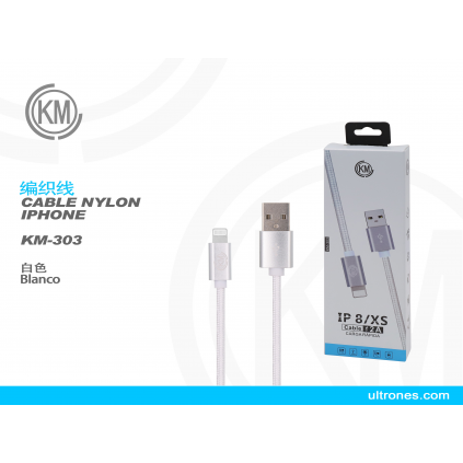 KM-303 CABLE LIGHTNING TRENZADO NYLON [BLANCO]