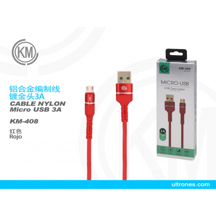 KM-408 CABLE MICRO-USB ALUMINIO TRENZADO [ROJO]