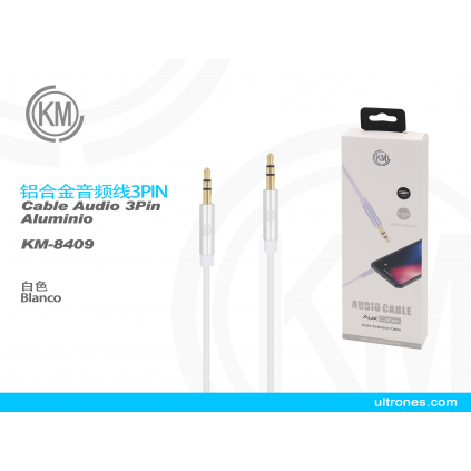 KM-8409 CABLE AUDIO JACK 3.5MM 3PIN MACHO A MACHO NYLON [BLANCO]