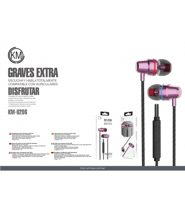 KM-U206 AURICULARES IN-EAR CABLE JACK 3.5MM [ROSA]