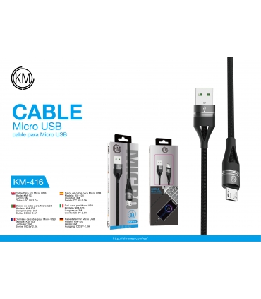 KM-416 CABLE MICRO-USB TRENZADO NYLON [NEGRO]