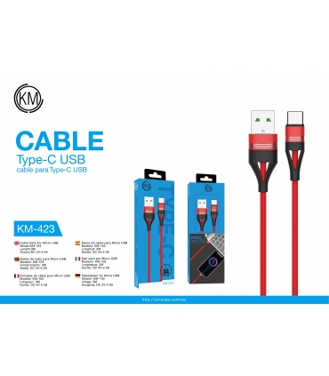 KM-423 CABLE TYPE-C TRENZADO NYLON [ROJO]