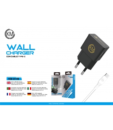KM-8149 CARGADOR PARED CABLE TYPE-C [NEGRO]
