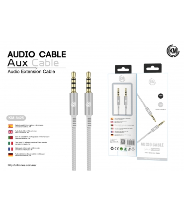 KM-8425 CABLE AUDIO JACK 3.5MM 4PIN MACHO A MACHO [BLANCO]