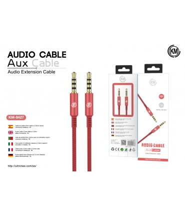 KM-8427 CABLE AUDIO JACK 3.5MM 4PIN MACHO A MACHO [ROJO]
