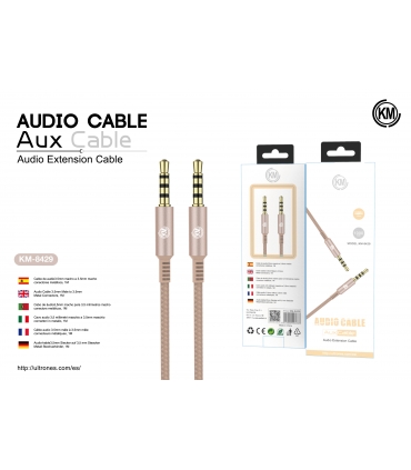 KM-8429 CABLE AUDIO JACK 3.5MM 4PIN MACHO A MACHO [DORADO]