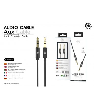 KM-8430 CABLE AUDIO JACK 3.5MM 3PIN MACHO A MACHO [NEGRO]