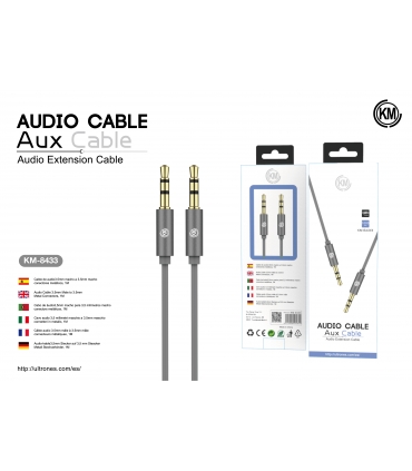 KM-8433 CABLE AUDIO JACK 3.5MM 3PIN MACHO A MACHO [GRIS]
