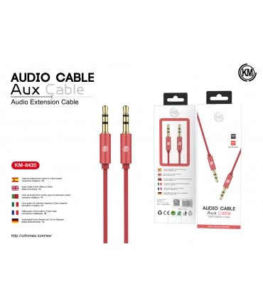 KM-8435 CABLE AUDIO JACK 3.5MM 3PIN MACHO A MACHO [ROJO]