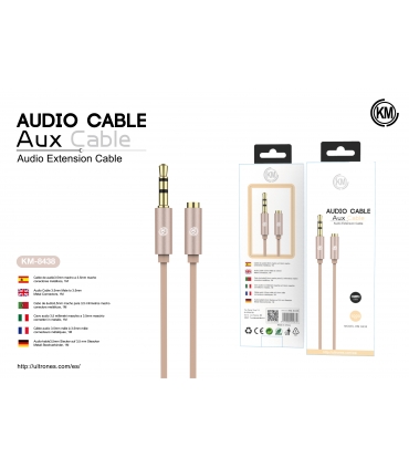 KM-8438 CABLE AUDIO JACK 3.5MM 3PIN MACHO A HEMBRA TPE [DORADO]