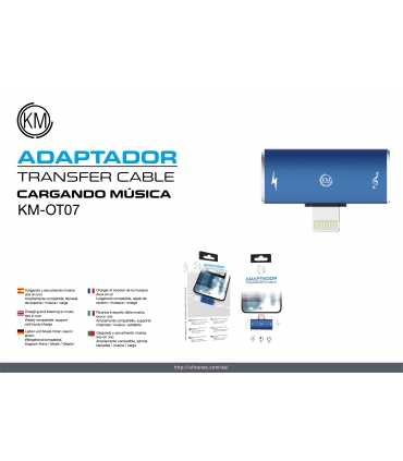 KM-OT07 ADAPTADOR LIGHTNING MACHO A HEMBRA LIGHTNING AUDIO/CARGA