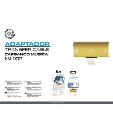 KM-OT07 ADAPTADOR LIGHTNING MACHO A HEMBRA LIGHTNING AUDIO/CARGA
