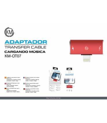 KM-OT07 ADAPTADOR LIGHTNING MACHO A HEMBRA LIGHTNING AUDIO/CARGA