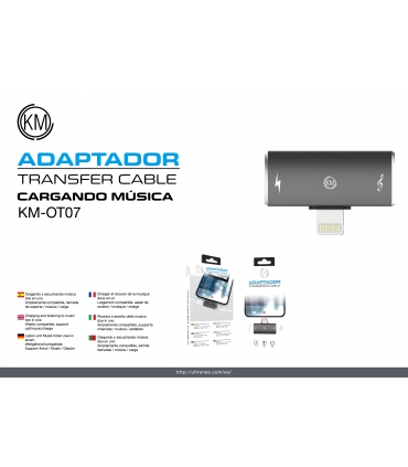 KM-OT07 ADAPTADOR LIGHTNING MACHO A HEMBRA LIGHTNING AUDIO/CARGA