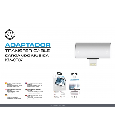 KM-OT07 ADAPTADOR LIGHTNING MACHO A HEMBRA LIGHTNING AUDIO/CARGA