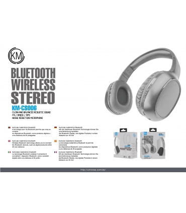 KM-CS006 AURICULARES BLUETOOTH DIADEMAS [GRIS]