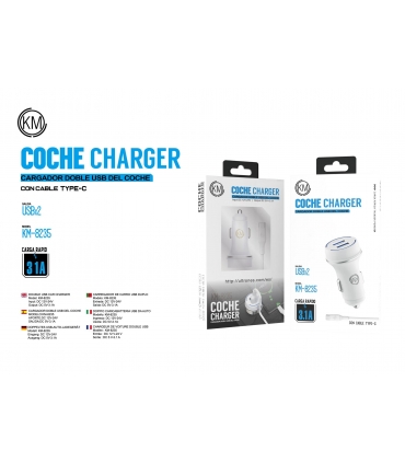 KM-8235 CARGADOR COCHE CABLE TYPE-C [BLANCO]