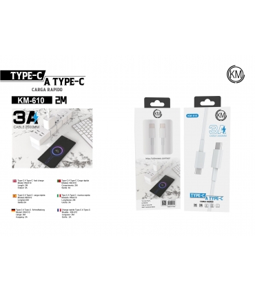 KM-610 CABLE TYPE-C A TYPE-C 2M 3A