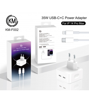 KM-F002 CARGADOR PARED 35W PUERTO_C+C CABLE TYPE-C A LIGHTNING