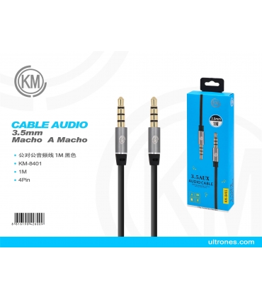KM-8401 CABLE AUDIO JACK 3.5MM 4PIN MACHO A MACHO 1M