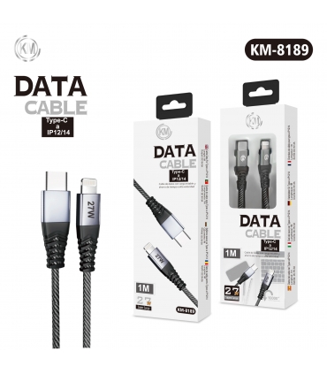 KM-8189 CABLE 27W TYPE-C A LIGHTNING [NEGRO]