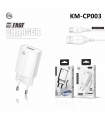 KM-CP003 CARGADOR PARED 2.4A 1*PUERTO_A CABLE TYPE-C