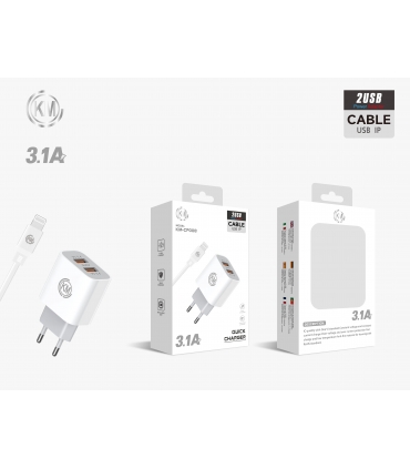 KM-CP008 CARGADOR PARED 3.1A CABLE LIGHTNING [BLANCO]_充电器