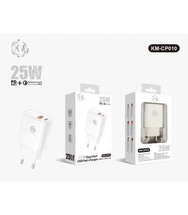 KM-CP010 CARGADOR PARED 25W PUERTO_A+C SIN CABLE