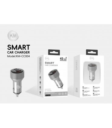 KM-CC004 CARGADOR COCHE 45W SIN CABLE [PLATA]