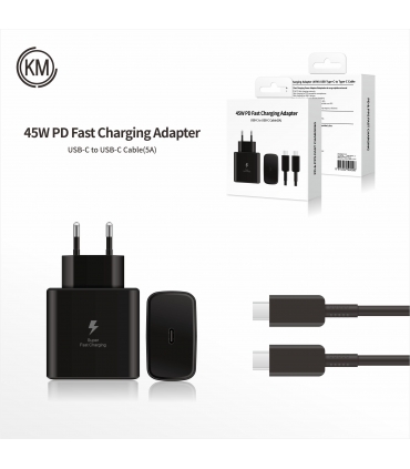 CARGADOR PARED PD 45W CABLE TYPE-C A TYPE-C [NEGRO]