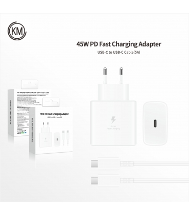 CARGADOR PARED PD 45W CABLE TYPE-C A TYPE-C [BLANCO]