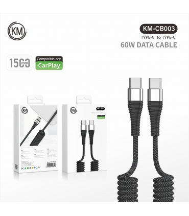 充电线_KM-CB003 CABLE RESORTE 60W TYPE-C A TYPE-C 1.5M