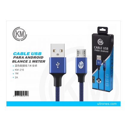 KM-216 CABLE MICRO-USB TRENZADO [AZUL]